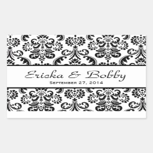 Sticker Rectangulaire Mariage Damask noir et blanc V02