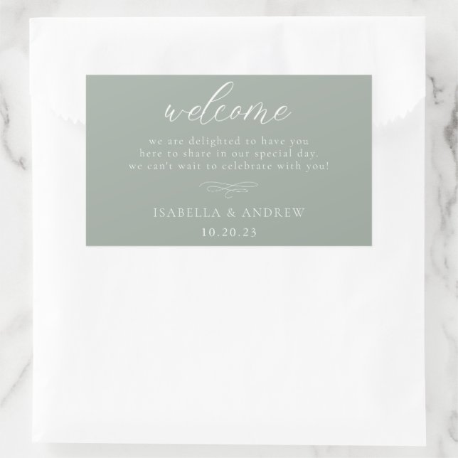 Sticker Rectangulaire Mariage de bienvenue italien Solid Sage Green (Sac)