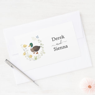 Sticker Rectangulaire Mariage de canard colvert fleur sauvage