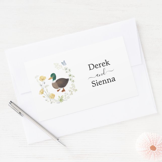 Sticker Rectangulaire Mariage de canard colvert fleur sauvage (Enveloppe)