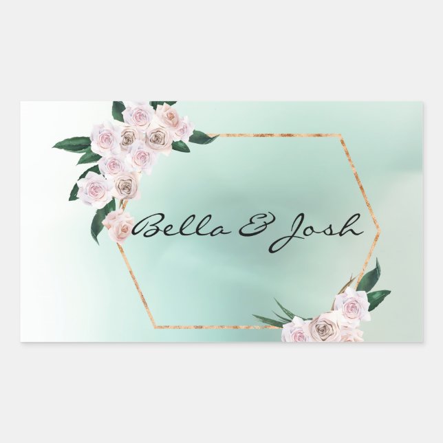Sticker Rectangulaire Mariage de fleurs de rose douce (Devant)