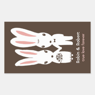 Sticker Rectangulaire Mariage de Lapins Mariée et Marié