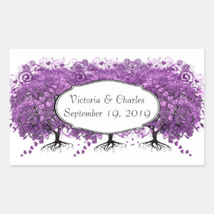 Sticker Rectangulaire Mariage de l'arbre à feuilles en forme de cœur vio
