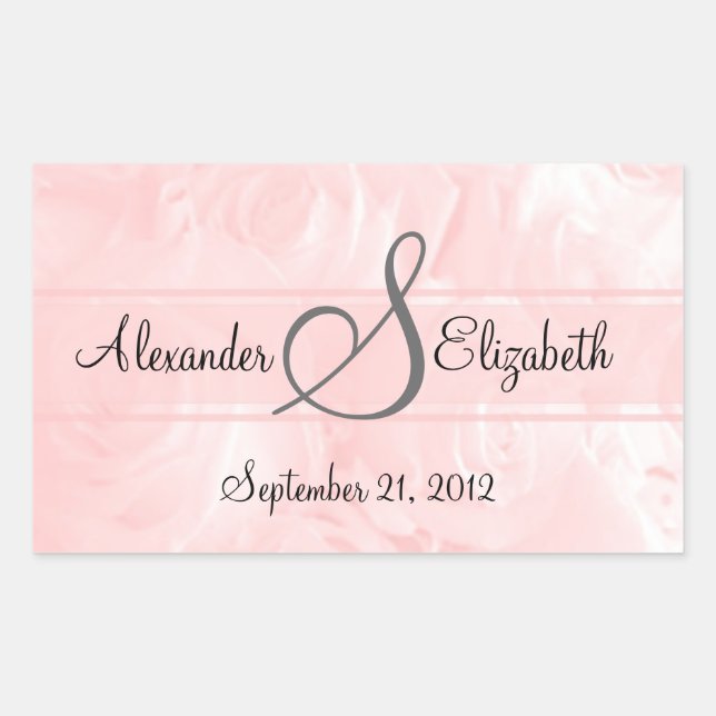 Sticker Rectangulaire Mariage de monogramme rose Roses (Devant)
