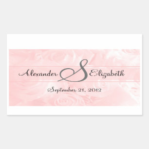 Sticker Rectangulaire Mariage de monogramme rose Roses