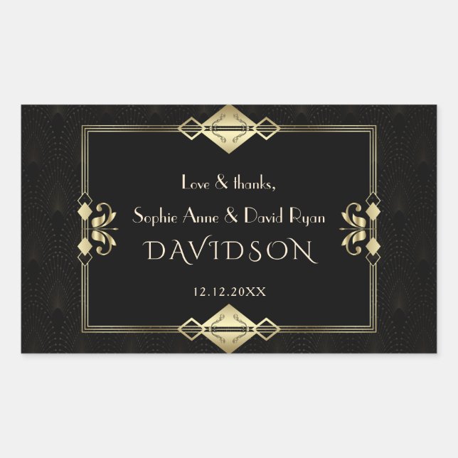 Sticker Rectangulaire Mariage des années 1920 de luxe Royal Gold Black A (Devant)