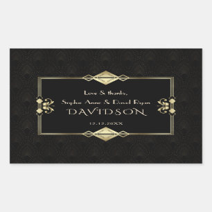 Sticker Rectangulaire Mariage des années 1920 de luxe Royal Gold Black A