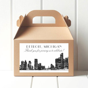 Sticker Rectangulaire Mariage Détroit Skyline Art Déco Merci