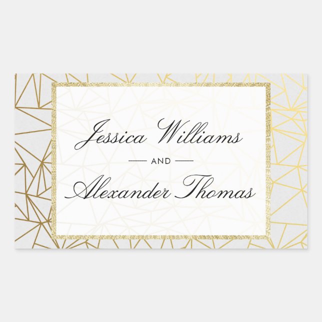 Sticker Rectangulaire Mariage élégant or et blanc (Devant)