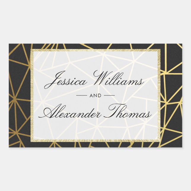 Sticker Rectangulaire Mariage élégant or et noir (Devant)