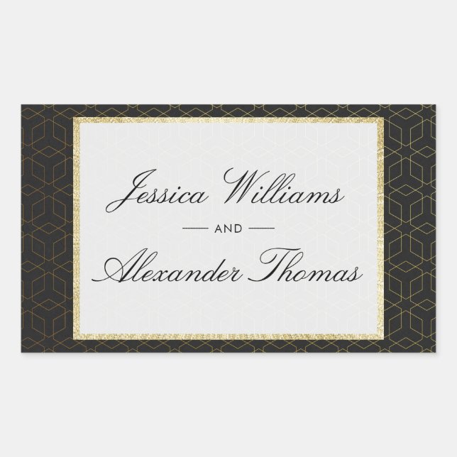 Sticker Rectangulaire Mariage élégant or et noir (Devant)
