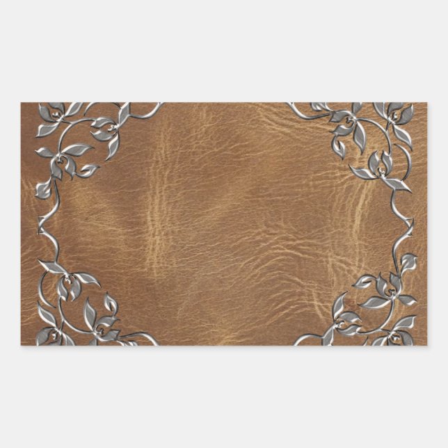 Sticker Rectangulaire Mariage en cuir occidental sophistiqué (Devant)