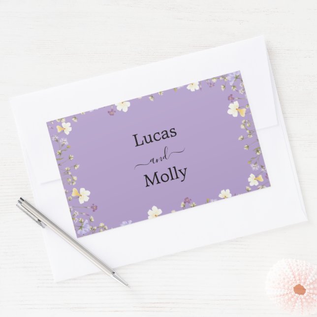 Sticker Rectangulaire Mariage Floral d'Été Fleur Sauvage Violette (Enveloppe)