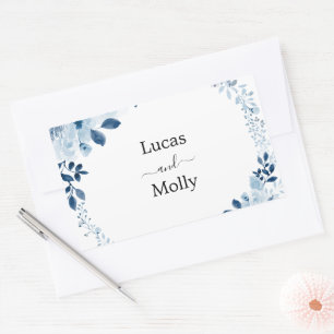 Sticker Rectangulaire Mariage Floral Français Bleu Moderne