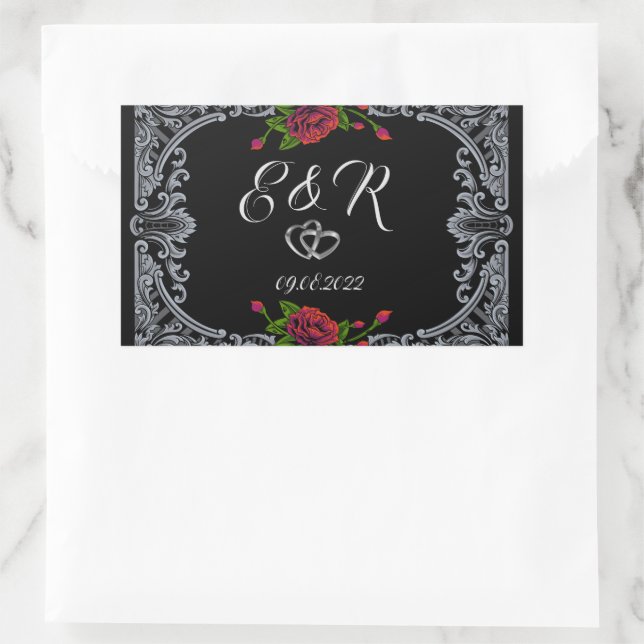 Sticker Rectangulaire Mariage gothique des Roses rouges (Sac)