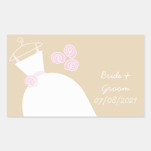 Sticker Rectangulaire Mariage Gown rose beige 'Bride and Groom'
