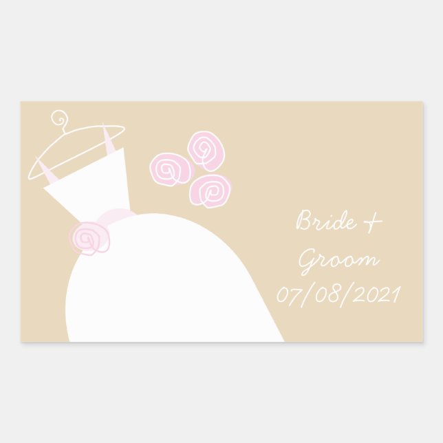 Sticker Rectangulaire Mariage Gown rose beige 'Bride and Groom' (Devant)