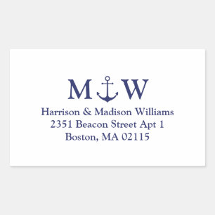 Sticker Rectangulaire Mariage monogramme bleu marine