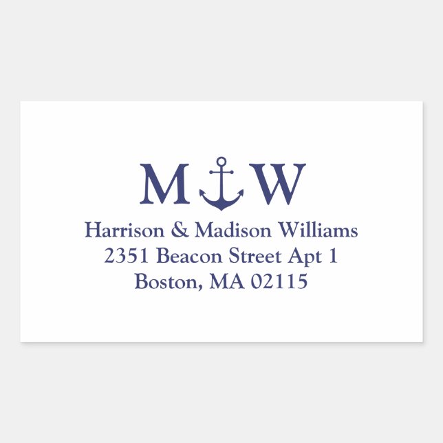 Sticker Rectangulaire Mariage monogramme bleu marine (Devant)