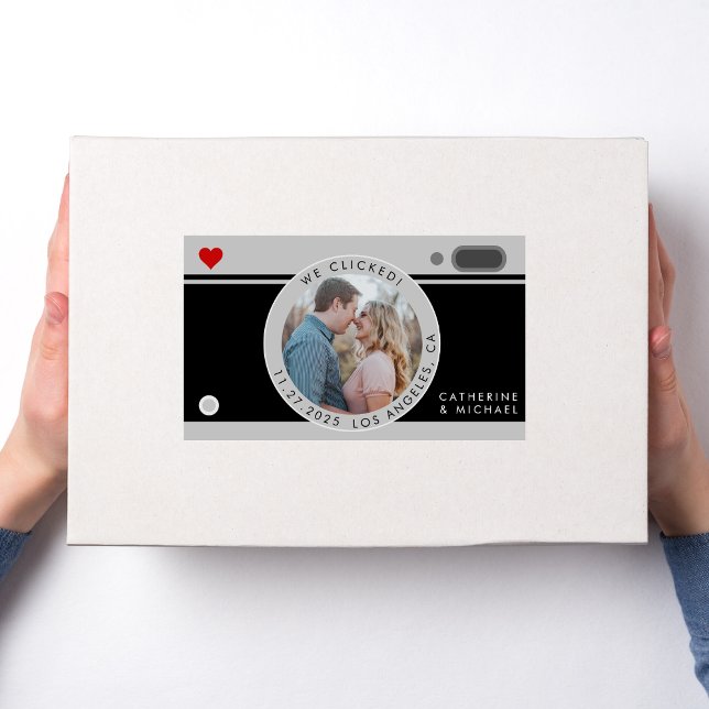 Sticker Rectangulaire Mariage Photo Caméra Noir Unique Enregistrer La Da (Créateur téléchargé)
