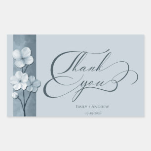 Sticker Rectangulaire Mariage Remerciements Fleuris Dessinés à la Main B