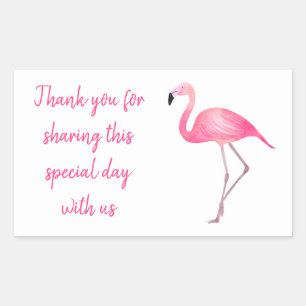 Sticker Rectangulaire Mariage Roseau Flamant Rose Tropical Merci
