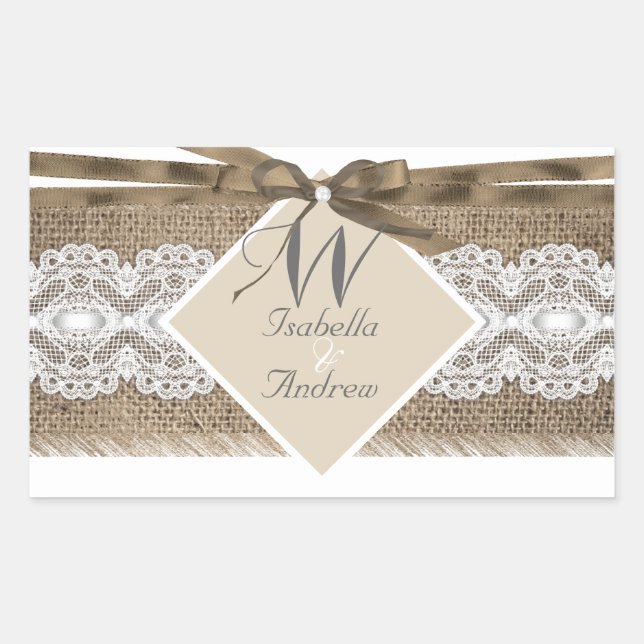 Sticker Rectangulaire Mariage Russe Beige Blanc Lace Burlap 2a (Devant)