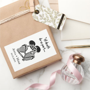 Sticker Rectangulaire Mariage squelette Halloween personnalisé noir et b
