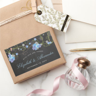 Sticker Rectangulaire Mariage sur tableau noir floral à l'Hibiscus Bleu