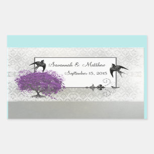 Sticker Rectangulaire Mariages de feuilles d'arbre du coeur pourpre