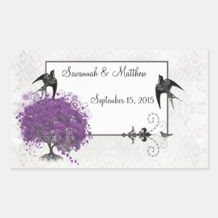 Sticker Rectangulaire Mariages de l'Arbre à Feuilles de Cœur Pourpre