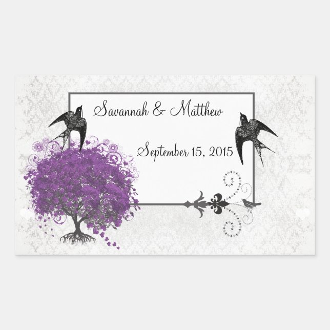 Sticker Rectangulaire Mariages de l'Arbre à Feuilles de Cœur Pourpre (Devant)