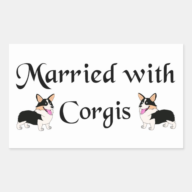 Sticker Rectangulaire Marié avec Corgis (Devant)