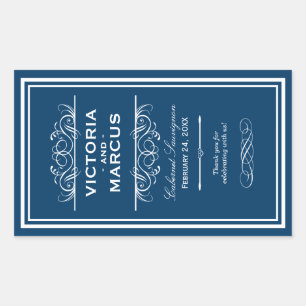 Sticker Rectangulaire Marine Bleu Élégant Mariage Monogramme Bouteille d