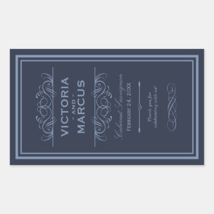 Sticker Rectangulaire Marine Mariage Vin Bouteille Monogramme Favoriser