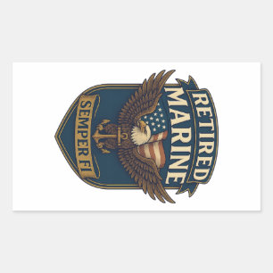 Sticker Rectangulaire Marine Semper Fi à la retraite sur aigle & drapeau