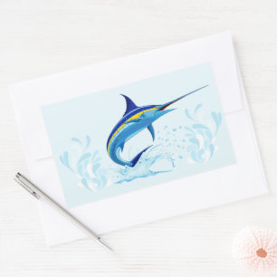 Sticker Rectangulaire Marlin Bleu Jaillissant de l'Océan