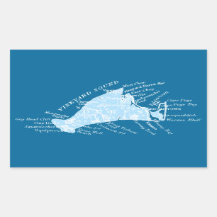 Sticker Rectangulaire Martha's Vineyard vintage, bleu-clair + blanc