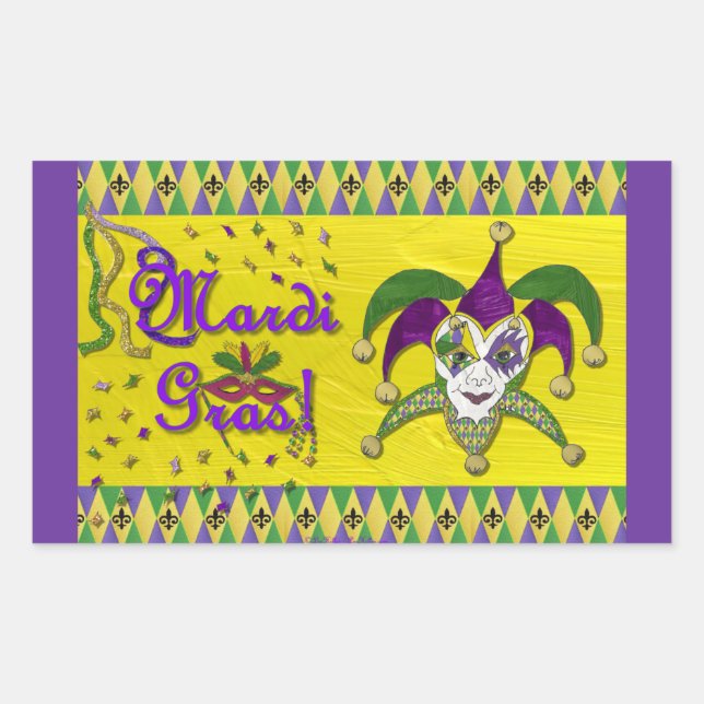 Sticker Rectangulaire Masque de bouffon Mardi Gras Arlequin (Devant)