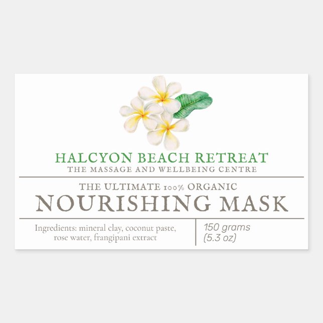 Sticker Rectangulaire Masque ou autre produit de beauté frangipani art (Devant)