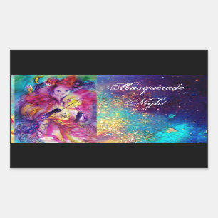 Sticker Rectangulaire MASQUERADE NUIT Carnaval Musicien en costume rose