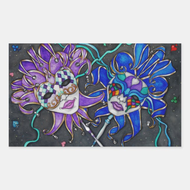 Sticker Rectangulaire Masques Jester Comédie/Tragédie (Devant)