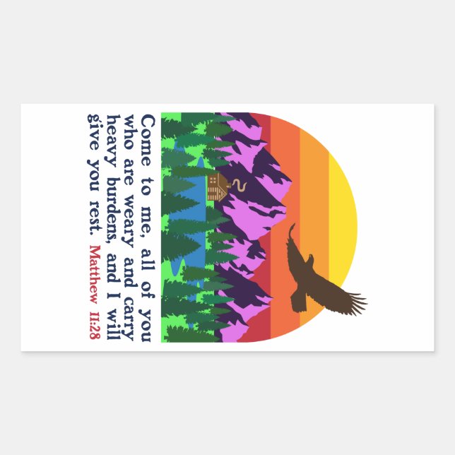 Sticker Rectangulaire MATTHEW 11:28-VENEZ À MOI TOUS CEUX QUI SONT Stick (Devant)