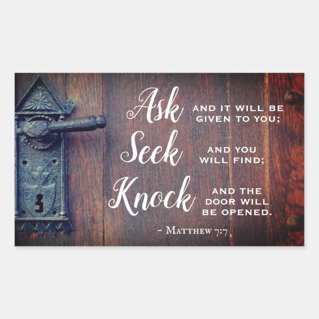 Sticker Rectangulaire Matthieu 7:7, Demandez et il sera donné (Devant)