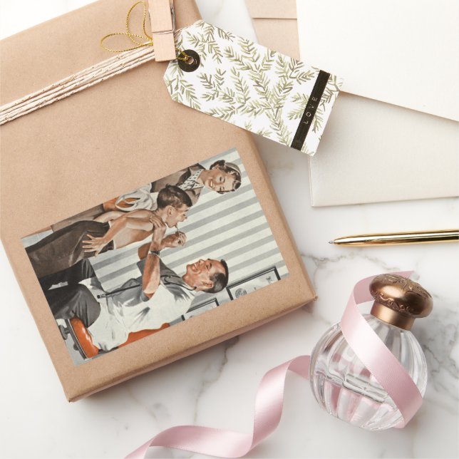 Sticker Rectangulaire Médecine vintage, Médecin pédiatrique avec patient (Cadeaux)