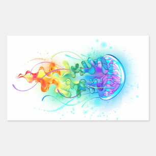 Sticker Rectangulaire Méduse arc-en-ciel