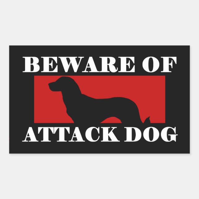 Sticker Rectangulaire Méfiez-vous du chien attaquant - Chien berger anat (Devant)