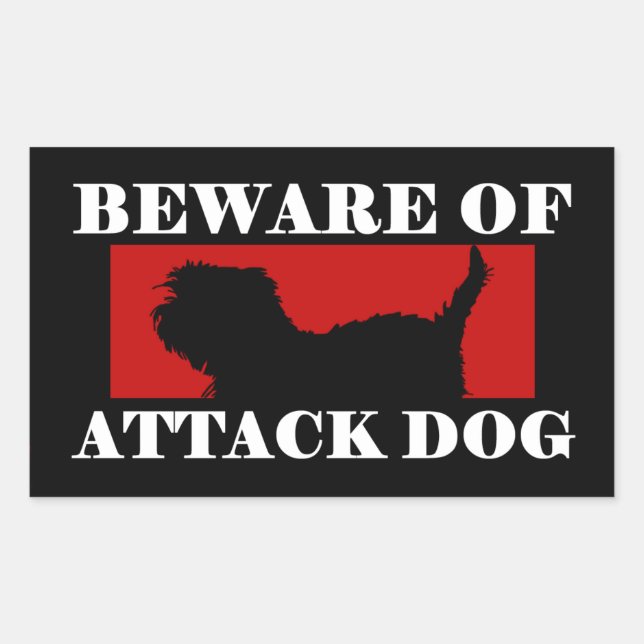 Sticker Rectangulaire Méfiez-vous du chien d'attaque - Affenpinscher (Devant)