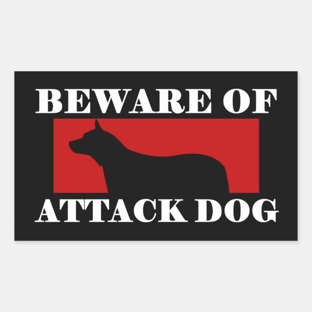 Sticker Rectangulaire Méfiez-vous du chien d'attaque - Chien de bétail a (Devant)