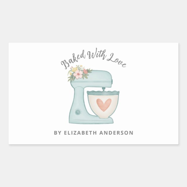 Sticker Rectangulaire Mélangeur à gâteau mignon cuit avec amour Rectangu (Devant)
